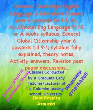 Edexcel/ Cambridge English Language & Literature 6 to 9-1, AS,AL; Edexcel Global Citizenship 6 to 9-1