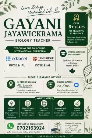 Edexcel/Cambridge O/L A/L Biology Teacher