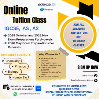 Edexcel IGCSE, AS & A2 | Biology | Chemsitry | Physics | ( May or Oct exam)