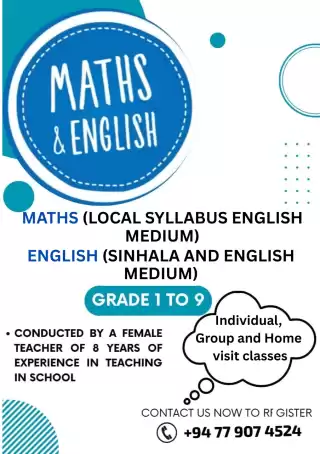 English and Maths Tution Classes for Grade 1 to 9 English and Sinhala Medium