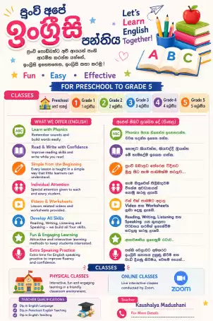 English clases for grade 1,2,3, 4 and 5