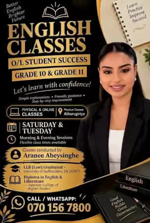 English class for grade 10 & 11 students targeting O/L exam covering full past papers