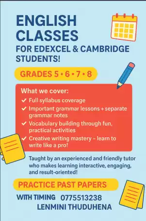English Classes for Edexcel & Cambridge Students! Grades 5 • 6 • 7 • 8