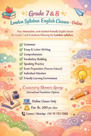 English classes for grade 7 and 8 ( London syllabus )