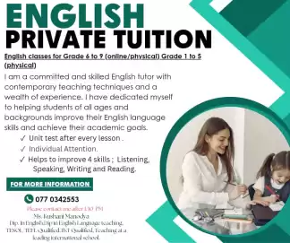 English classes for Nursery to Grade 9 Students