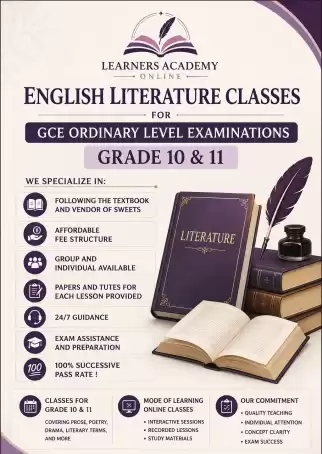 English Literature classes for grade 10&11