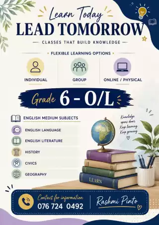 English medium classes - English, English Literature, Civics, History, Geography