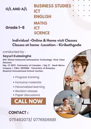 ENGLISH MEDIUM CLASSES - ICT ,BUSINESS STUDIES , MATHS , SCIENCE AND ENGLISH