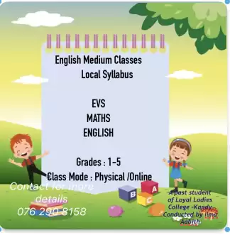 English medium classes | local syllabus |grades: 1-5 | Maths , EVS , English