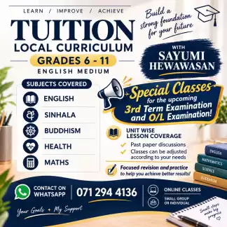 ENGLISH MEDIUM TUITION FOR GRADE 6-11 STUDENTS