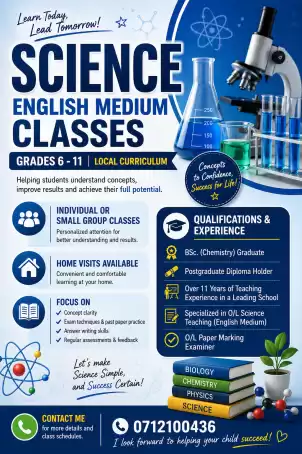 English/ sinhala medium science classes