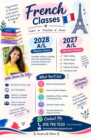 🇫🇷 FRENCH A/L CLASSES – 2027 REVISION & 2028 NEW CLASS