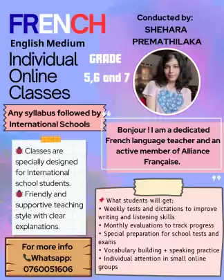 FRENCH English Medium Individual Online Classes for GRADE 5,6 and 7