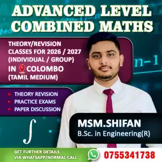 GCE Advanced Level Combined Maths classes English/Tamil medium for 2026,2027 and 2028 students