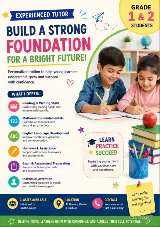 Grade 1 & 2 Students – Strong Foundation in Reading, Writing & Mathematics
