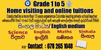 Grade 1 to 5 Home Visiting tuitions