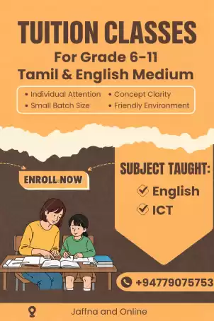 Grade 6-11 English and ICT classes available online and Jaffna