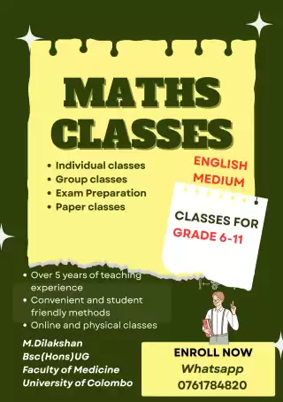 Grade 6 - 11(O/L) Maths classes for English medium students