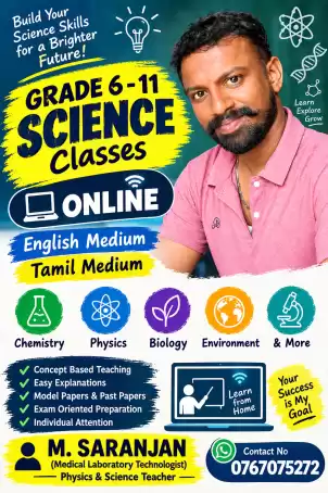 Grade 6-11 Science classes for English and Tamil Medium