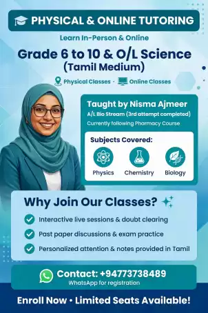 Grade 6 to 10 &O/L science classes , Tamil medium