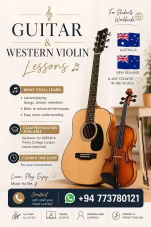 Guitar , Piano & Western Violin Lessons 🎻 For Students In Australia 🇦🇺, New Zealand 🇳🇿 & Worldwide