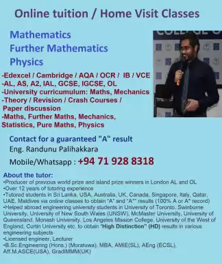 Home Visit/ Online Tuition classes for Mathematics, Further Maths, Physics