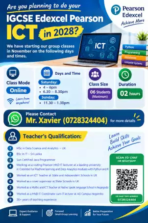 IGCSE Edexcel Pearson ICT Group Class - 2028