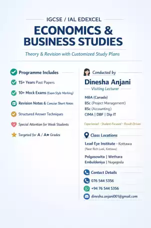 IGCSE / IAL EDEXCEL ECONOMICS & BUSINESS STUDIES Theory & Revision with Customized Study Plans