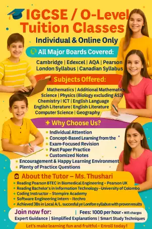 IGCSE / O-Level Tuition Classes – Individual & Online Only All Major Boards Covered: Cambridge | Edexcel | AQA | Pearson | London Syllabus | Canadian IGCSE / O-Level Tuition Classes – Individual & Online Only All Major Boards Covered: Cambridge | Edexcel | AQA | Pearson | London Syllabus | Canadian