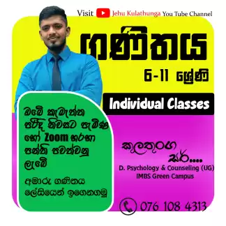 ගණිතය Individual Classes | Home visit | Grade 6 - 11
