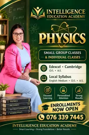 🌿 INTELLIGENCE EDUCATION ACADEMY 🌿 🎓 PHYSICS CLASSES | O/L & A/L 📚 EDEXCEL • CAMBRIDGE • LOCAL SYLLABUS