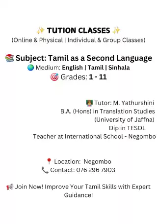 'Learn Tamil with Ease! 📚✨ Personalized Tamil tuition for grades 1–11. Build strong language skills with expert guidance. Enroll now!'