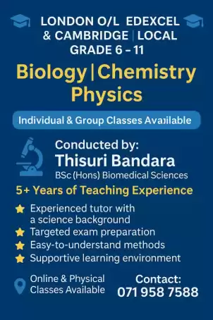 London/Local - Grade 6-11(Biology, Chemistry, Physics) Tuition