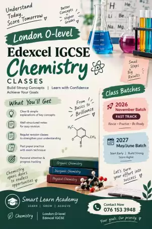 London O-level Edexcel IGCSE chemistry class ( fast track) 2026 November and 2027 may/June