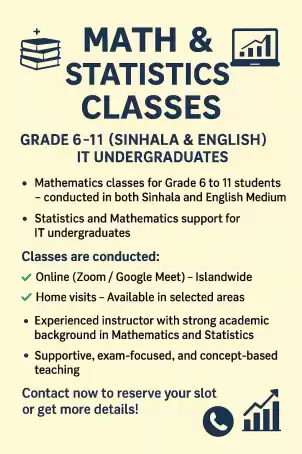📚 Math & Statistics Classes – Grade 6–11 (Sinhala & English) | IT Undergraduates 💻🏠