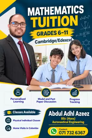 Mathematics Cambridge/Edexcel Grades 6-11 Individual Home Visit Classes In Colombo for Guaranteed Results