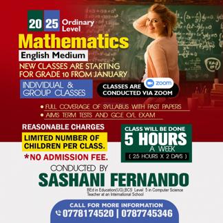 Mathematics classes for grade 10(2023 O/L)