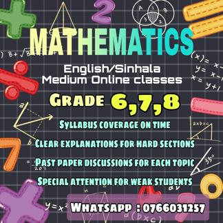 Mathematics classes for grade 6,7,8 English/Sinhala medium