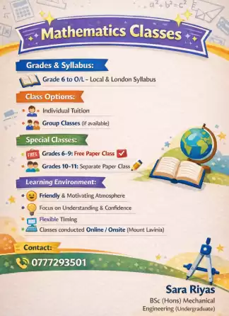 Mathematics Classes for Grades 6 to O/L – Local & London Syllabus