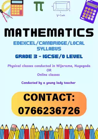 Mathematics Classes For Students From Grade 3 To O/L - Edexcel/Cambridge/Local Syllabus