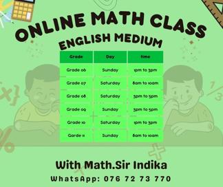 MATHEMATICS - ENGLISH MEDIUM - ONLINE - FROM GRADE 6-11