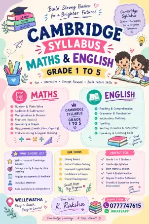 Maths and English classes for Cambridge.