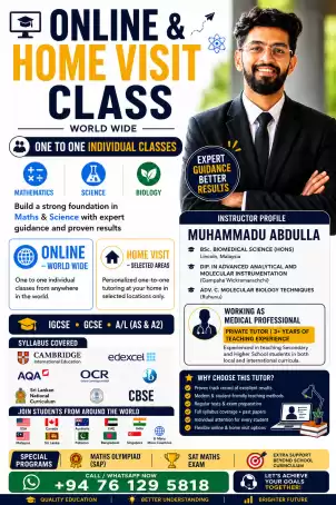 MATHS BIOLOGY SCIENCE HOME VISIT CLASSES