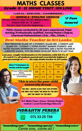 MATHS CLASSES FOR GRADE 6 – 11 HOME VISIT / ONLINE