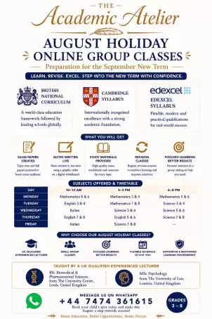 Maths, English, and Science taught by a UK qualified lecturer