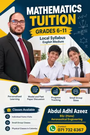 Maths English Medium Classes (Local Syllabus) Grade 6-11 Individual And Small Groups For Guaranteed Results!