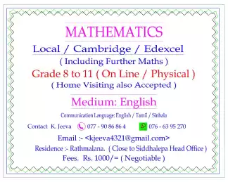 Maths ( Gr. 8 to O/L.)Edexcel / Cambridge / Local