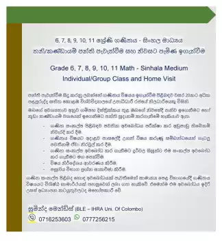 ගණිතය - නිවසට පැමිණ තනි හෝ කණ්ඩායම් පන්ති පැවැත්වීම