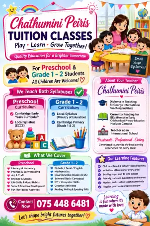 🌸 New Tuition Classes Starting This September! 🌸 📚 Grade 1 & Grade 2 ✨ Join my classes and let’s learn, grow and shine together! ---