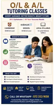 🚀 O/L & A/L TUTORING CLASSES 🚀 Expert Guidance • Better Results • Bright Future 📚 CAMBRIDGE | EDEXCEL | LOCAL SYLLABUS